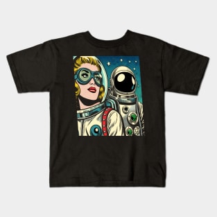 Pop Art Astronauts in Space Comic Book Style Kids T-Shirt